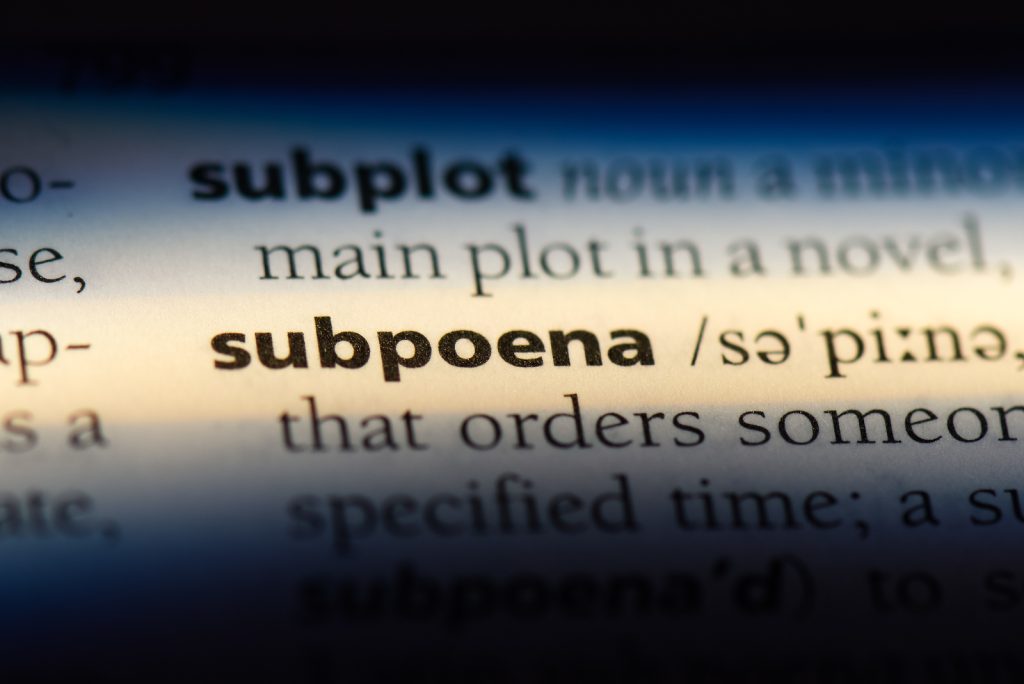 subpoena word in a dictionary